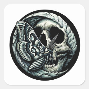Skull and Moth Square Sticker