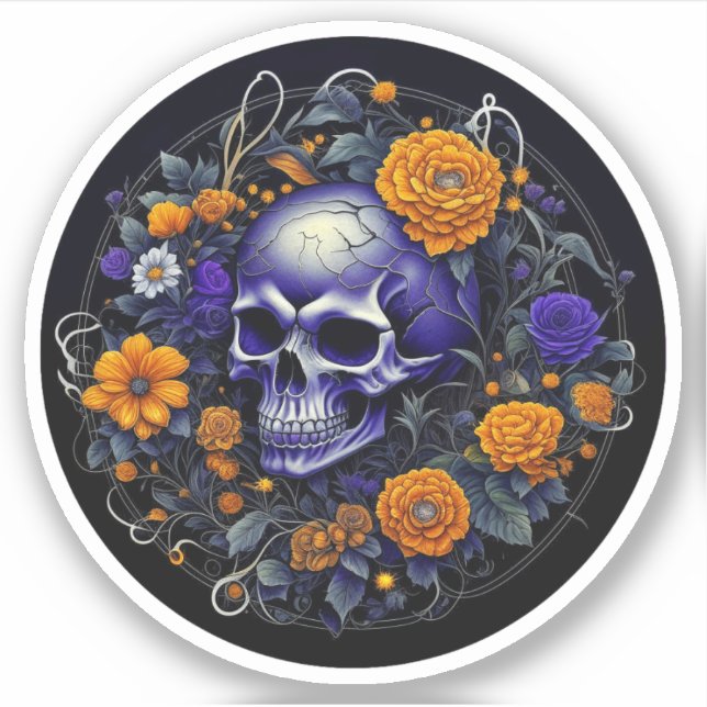 Skull and Orange Flowers AI art (Front)