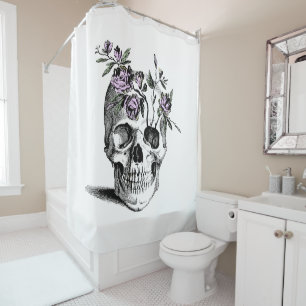 Skull and Pink FLowers Shower Curtain