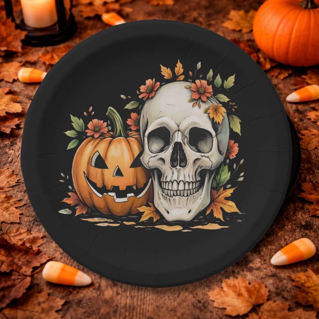  Skull and Pumpkin Art Paper Plate (Creator Uploaded)