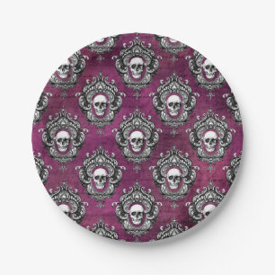 Skull and Purple Gothic Paper Plate