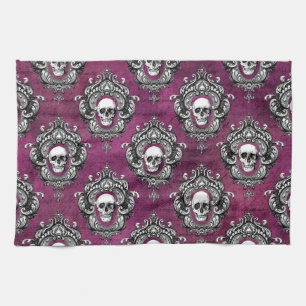 Skull and Purple Gothic Tea Towel