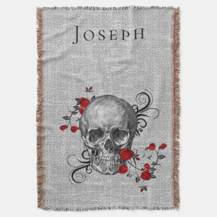 Skull And Red Roses Personalised Throw Blanket