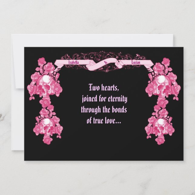 Skull and Roses Banner Gothic Wedding Invitations (Front)
