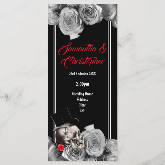 Skull and roses black wedding program (Front)