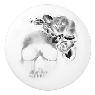 Skull and roses ceramic knob