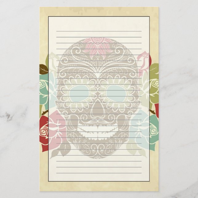 Skull And Roses, Colourful Day Of The Dead Card 2 (Front)