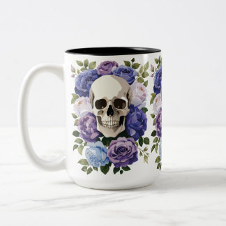 Skull and Roses – Gothic Floral Two-Tone Coffee Mug