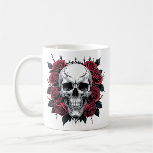 Skull and Roses Gothic Mug   Dark Floral Skeleton 