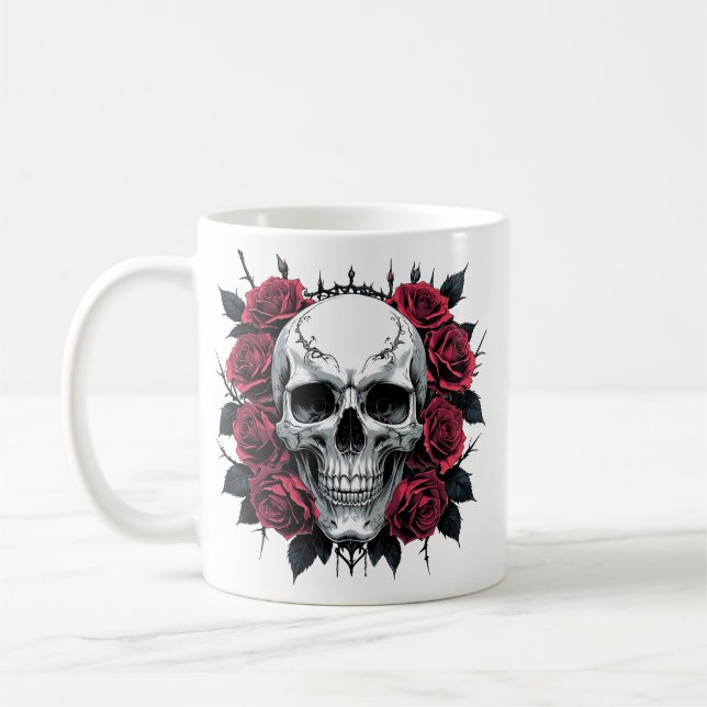 Skull and Roses Gothic Mug | Dark Floral Skeleton  (Left)