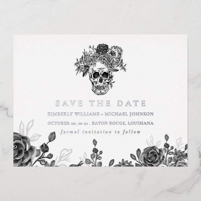 Skull and Roses Save the Date Announcement (Front)