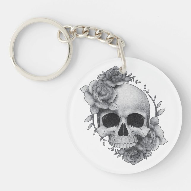 Skull and Roses Sketch Key Ring (Front)