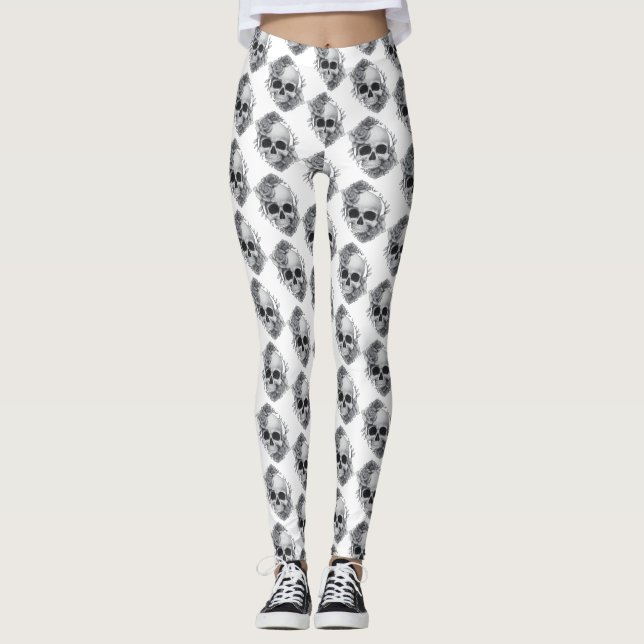 Skull and Roses Sketch Leggings (Front)