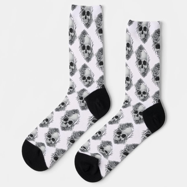 Skull and Roses Sketch Socks (Left)