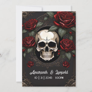 Skull And Roses Traditional Gothic Wedding Invitation