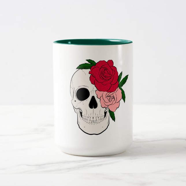 Skull and Roses Two-Tone Coffee Mug (Center)