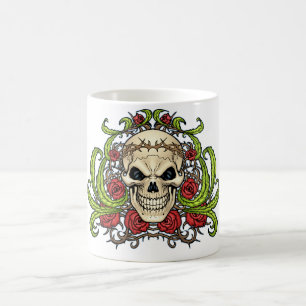 Skull and Roses with Crown Of Thorns by Al Rio Coffee Mug