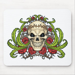 Skull and Roses with Crown Of Thorns by Al Rio Mouse Pad