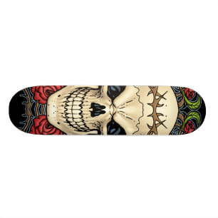 Skull and Roses with Crown Of Thorns by Al Rio Skateboard