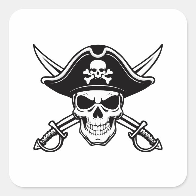 Skull and sabers square sticker (Front)
