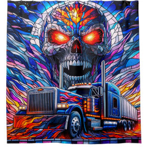 Skull and Semi Truck Art Shower Curtain