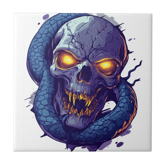 Skull and Serpent Duel Ceramic Tile (Front)