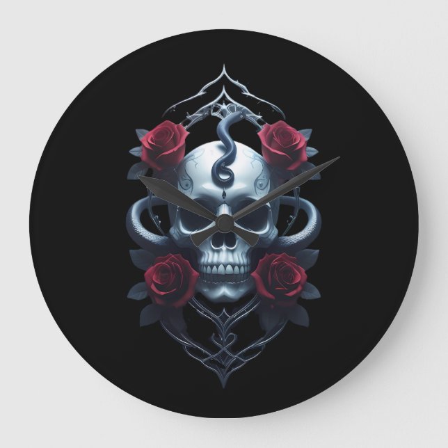 Skull And Snake Gothic Skateboard Large Clock (Front)