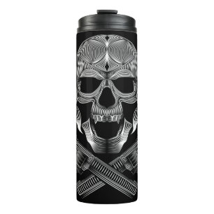 Skull and Stars with Roses and Crossed Guns Thermal Tumbler