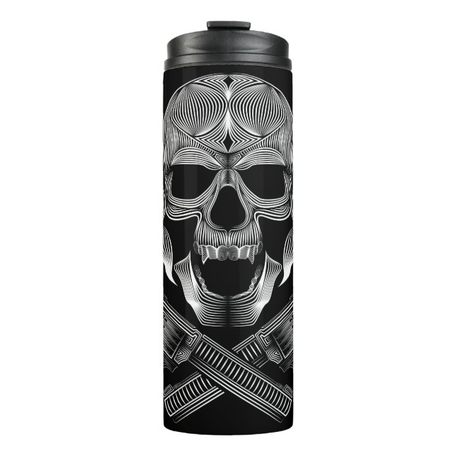 Skull and Stars with Roses and Crossed Guns Thermal Tumbler (Front)