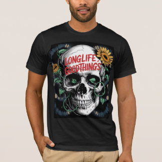 Skull and Sunflower Graphic T-Shirt Design for Men