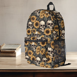 Skull and Sunflower pattern Printed Backpack