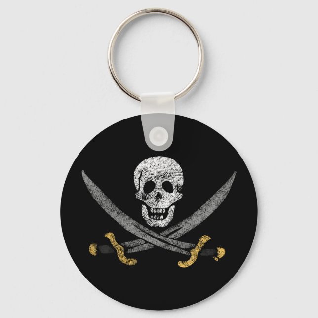 Skull and Swords Jolly Roger Pirate Flag Key Ring (Front)