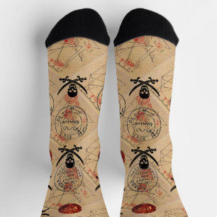 SKULL AND SWORDS ,PIRATES TREASURE MAP PARCHMENT SOCKS