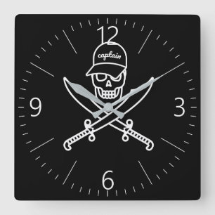 Skull and swords square wall clock