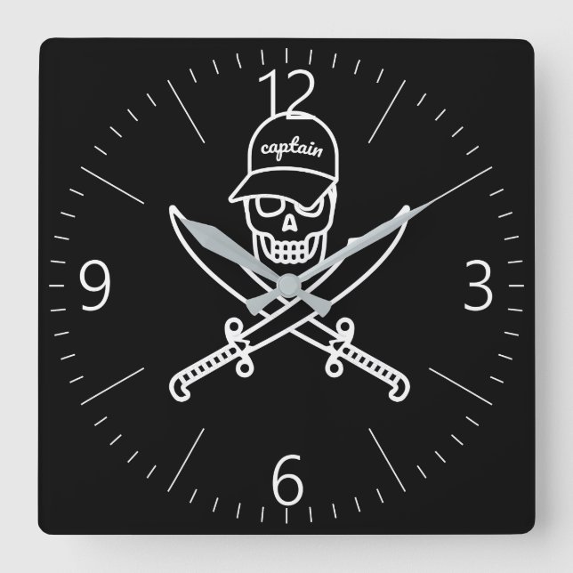 Skull and swords square wall clock (Front)
