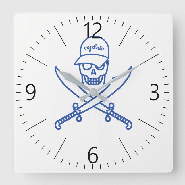 Skull and swords square wall clock (Front)