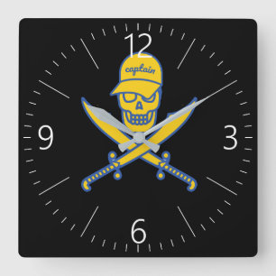 Skull and swords square wall clock
