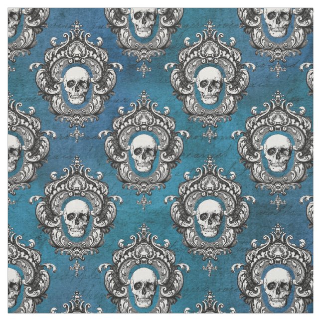 Skull and Teal Gothic Fabric (Swatch)