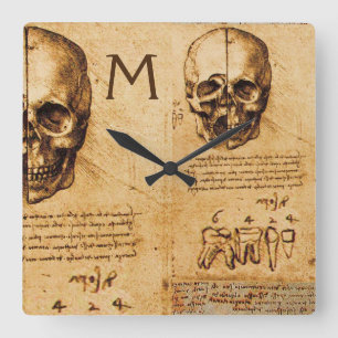 SKULL AND TEETH DENTAL CLINIC,DENTIST Monogram Square Wall Clock