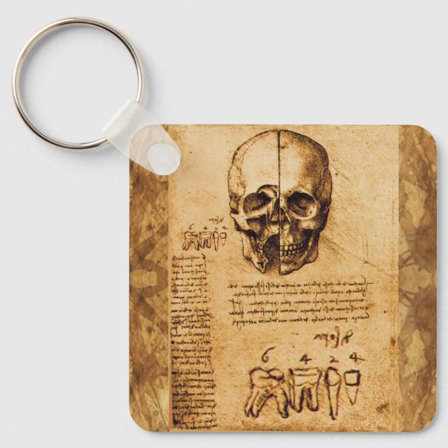 SKULL AND TEETH ,DENTAL CLINIC ,DENTIST Parchment Key Ring (Front)