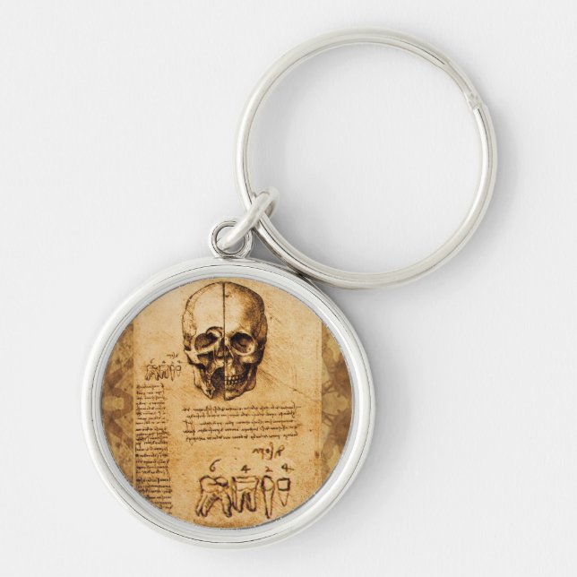 SKULL AND TEETH ,DENTAL CLINIC ,DENTIST Parchment Key Ring (Front)