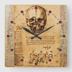SKULL AND TEETH ,DENTAL CLINIC ,DENTIST Parchment Square Wall Clock