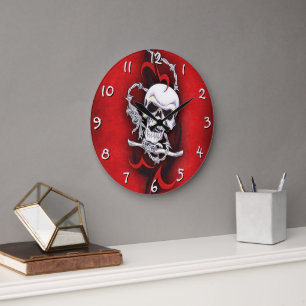Skull And Tribal Tattoo Large Clock
