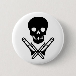 skull and trombones 6 cm round badge