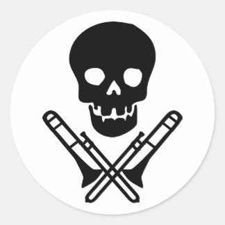 skull and trombones classic round sticker