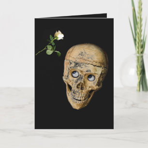 Skull and White Rose Happy Halloween Card