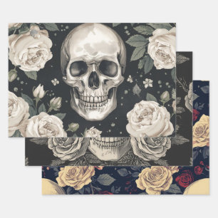  Skull and White RoseElegant Gothic Floral Wrapping Paper Sheet