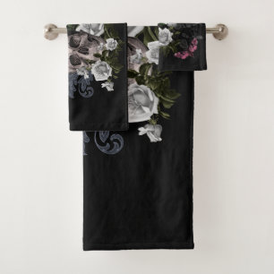 Skull and White Roses Bath Towel Set