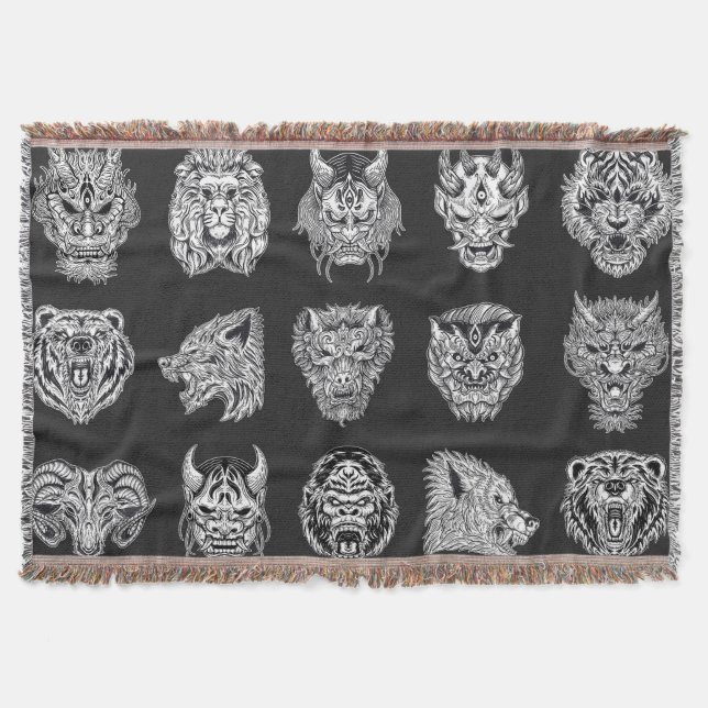  Skull Animal Beast Throw Blanket (Front)