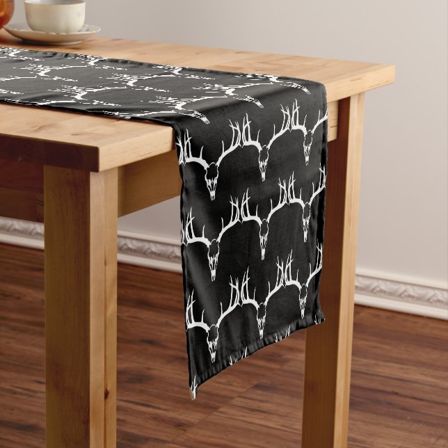 Skull Antlers Rack Rustic Pattern Any Colour Short Table Runner (In Situ)